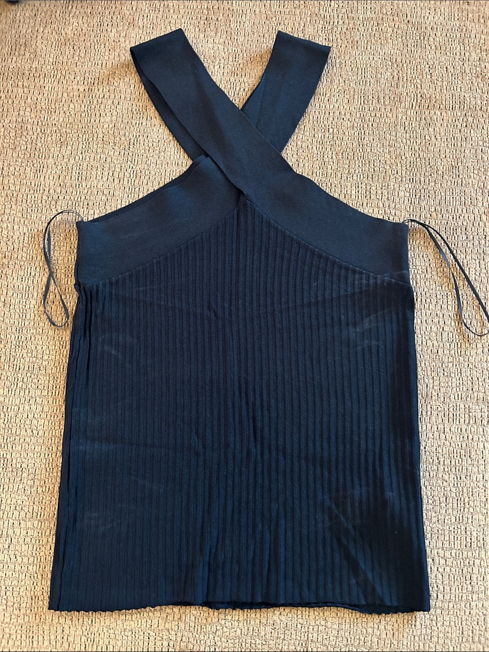 Zara Black Ribbed Cross-Back Tank Top